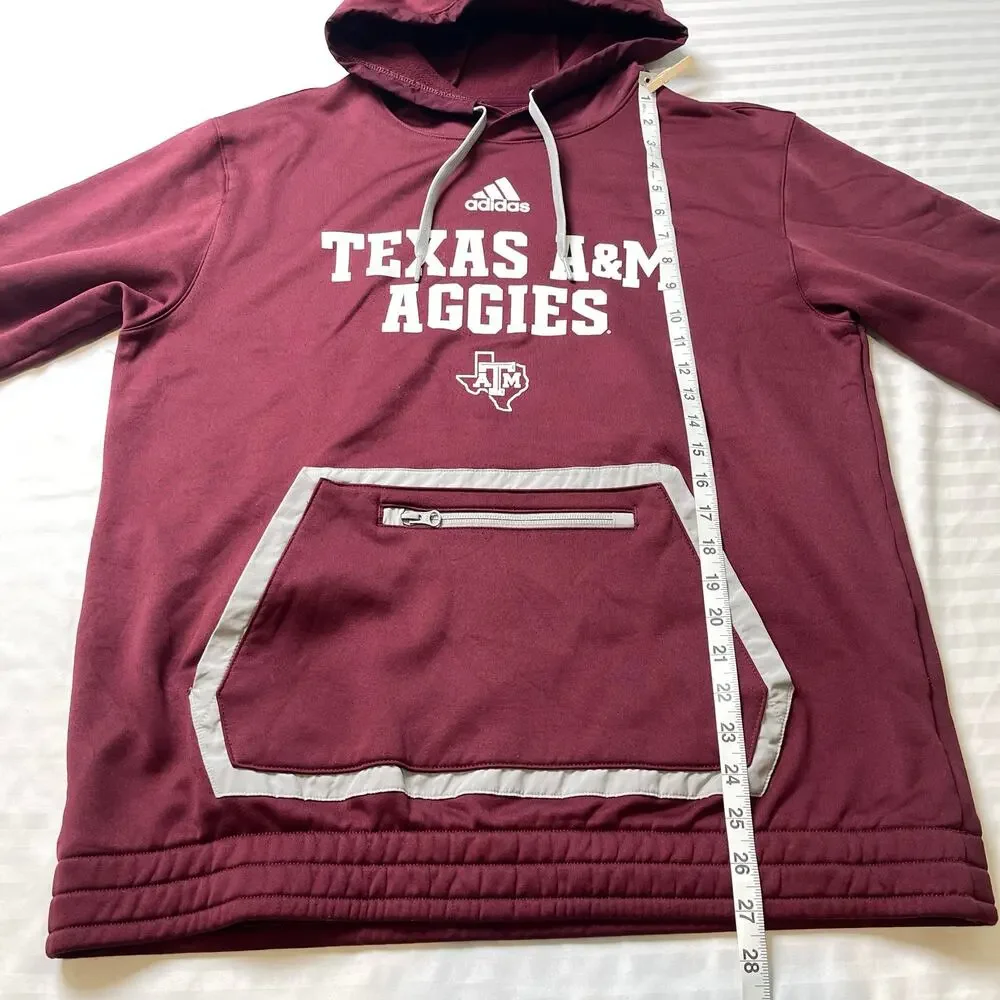 Adidas Texas A&M Aggies Hoodie L Maroon ClimaWarm Pullover Kangaroo Zip Pocket